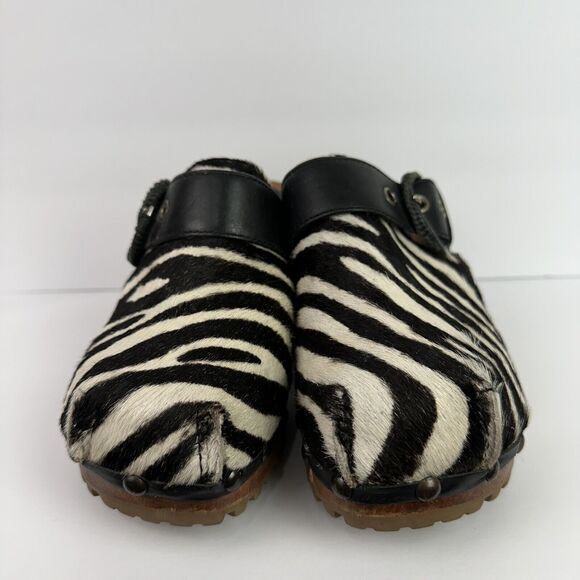 London Underground Clogs Calf Hair Zebra Print Slip On Mules EU 35 US 4-4.5 - Picture 2 of 10